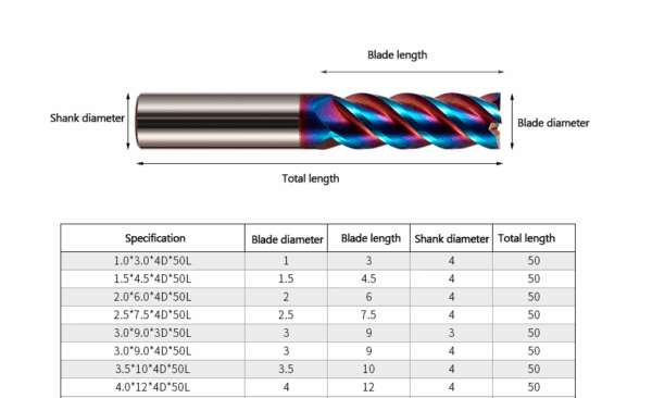 Fresa Metal Duro Tungstenio Corte Helicoidal HRC65 Graus 4 Pontas Azul Cnc 3mm