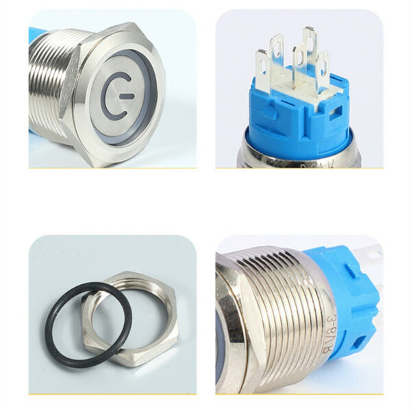 Botão Liga/Desliga 22mm Com Trava E Led Branco 12V/24V Inox